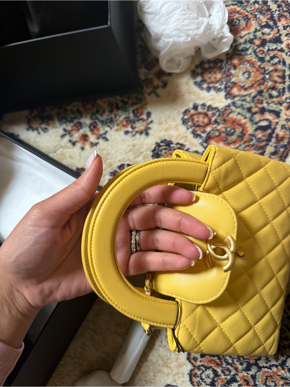 CHANEL Quilted Yellow Mini Top-Handle Bag with Gold CC - Picture 3 of 7